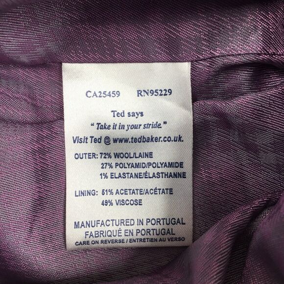 Ted Baker Dress Pant Womens sz 1 US 0-2 Wide Leg Herringbone Wool Blend NEW - Picture 9 of 11